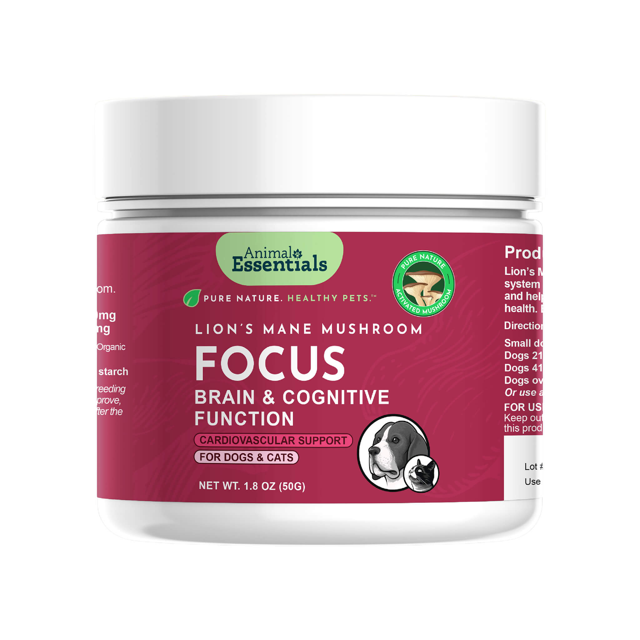 Animal Essentials FOCUS Lion's Mane Mushroom Powder for Dogs & Cats