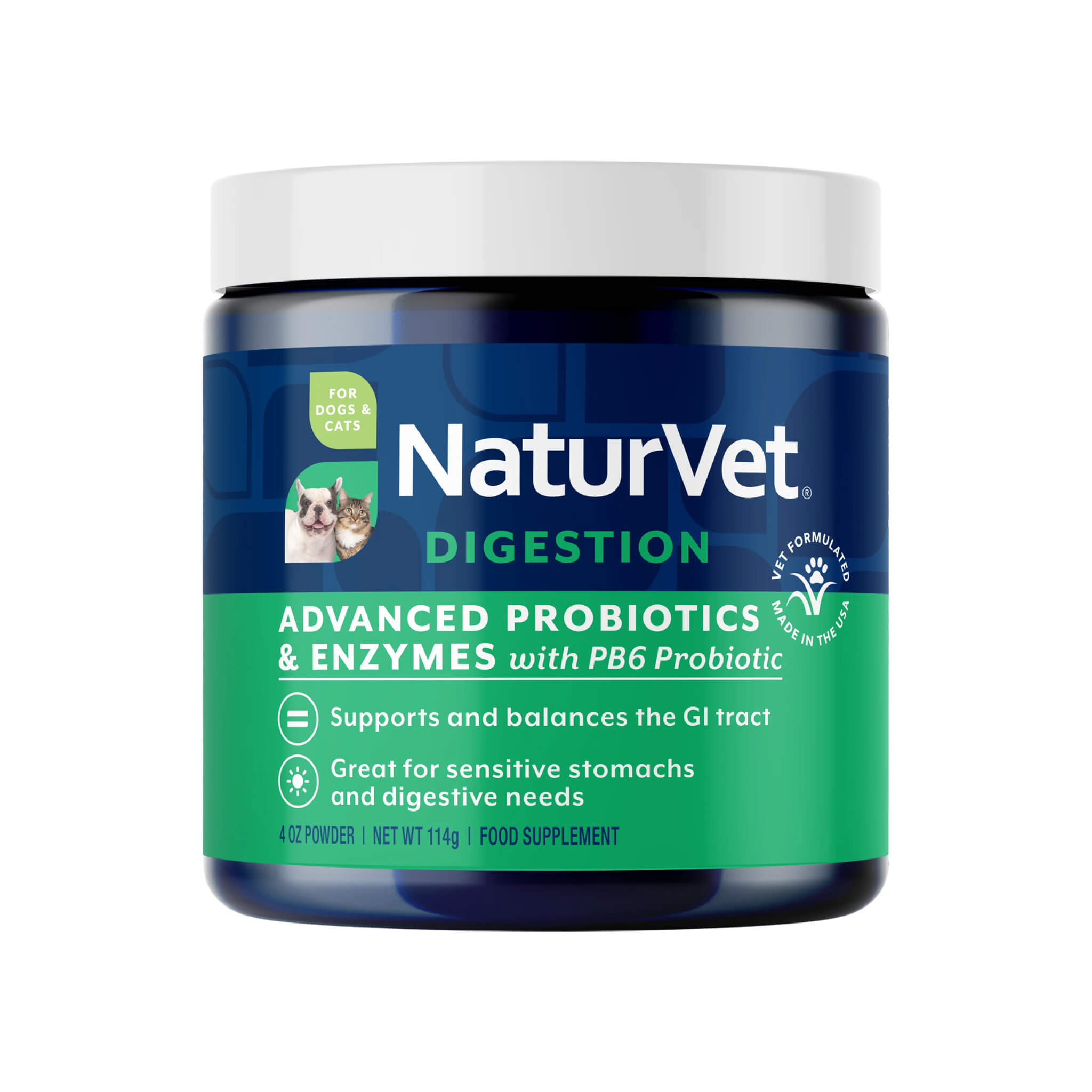 NaturVet Advanced Probiotics & Enzymes Powder for Dogs & Cats