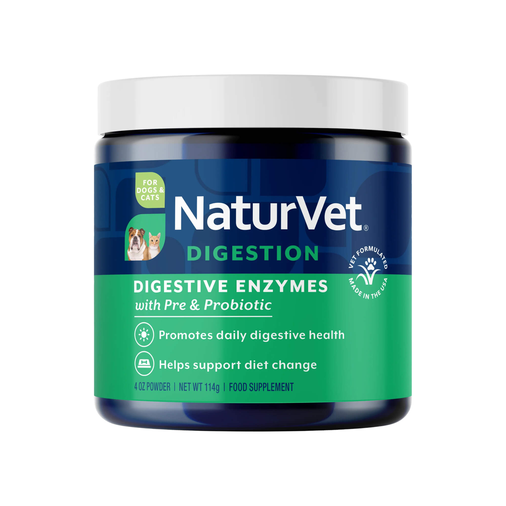 NaturVet Digestive Enzymes Daily Digestive Support Powder for Dogs & Cats