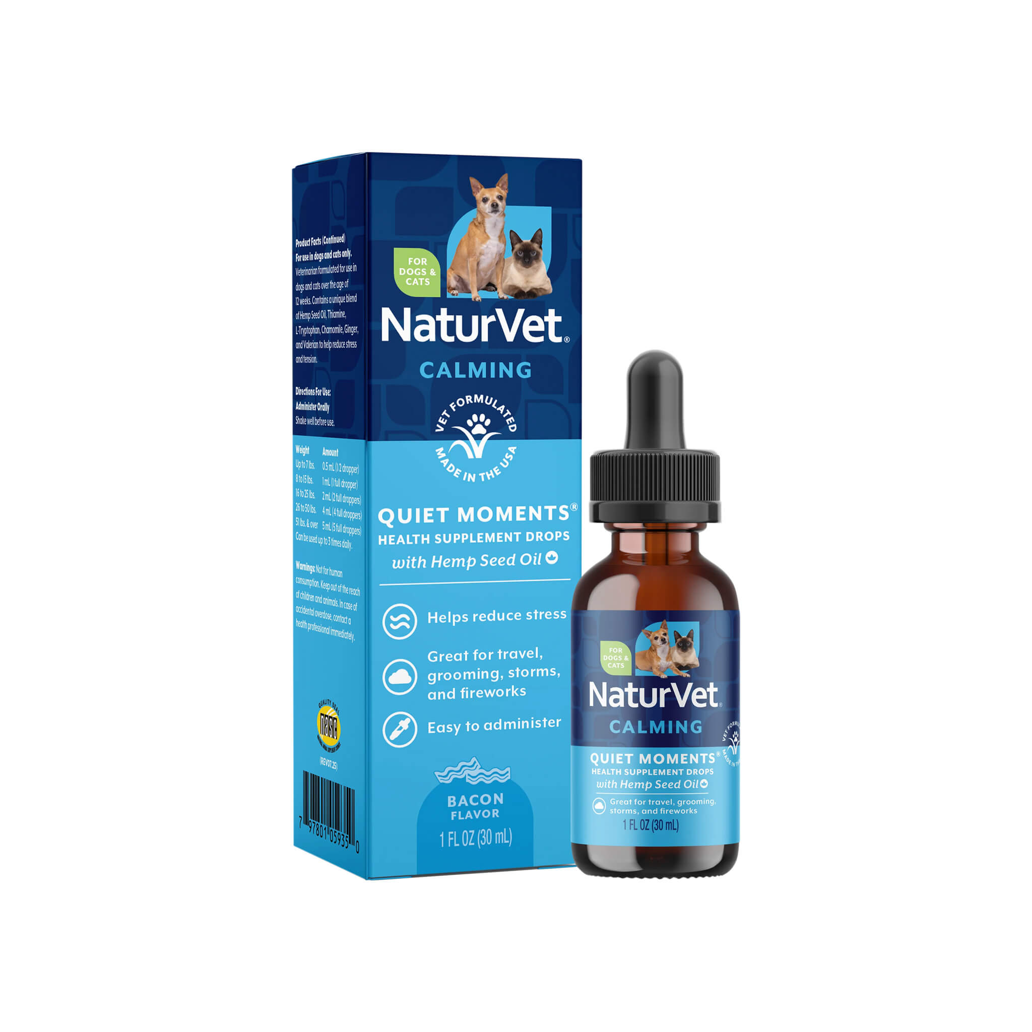 NaturVet Quiet Moments Calming Drops Plus Hemp Oil for Dogs & Cats