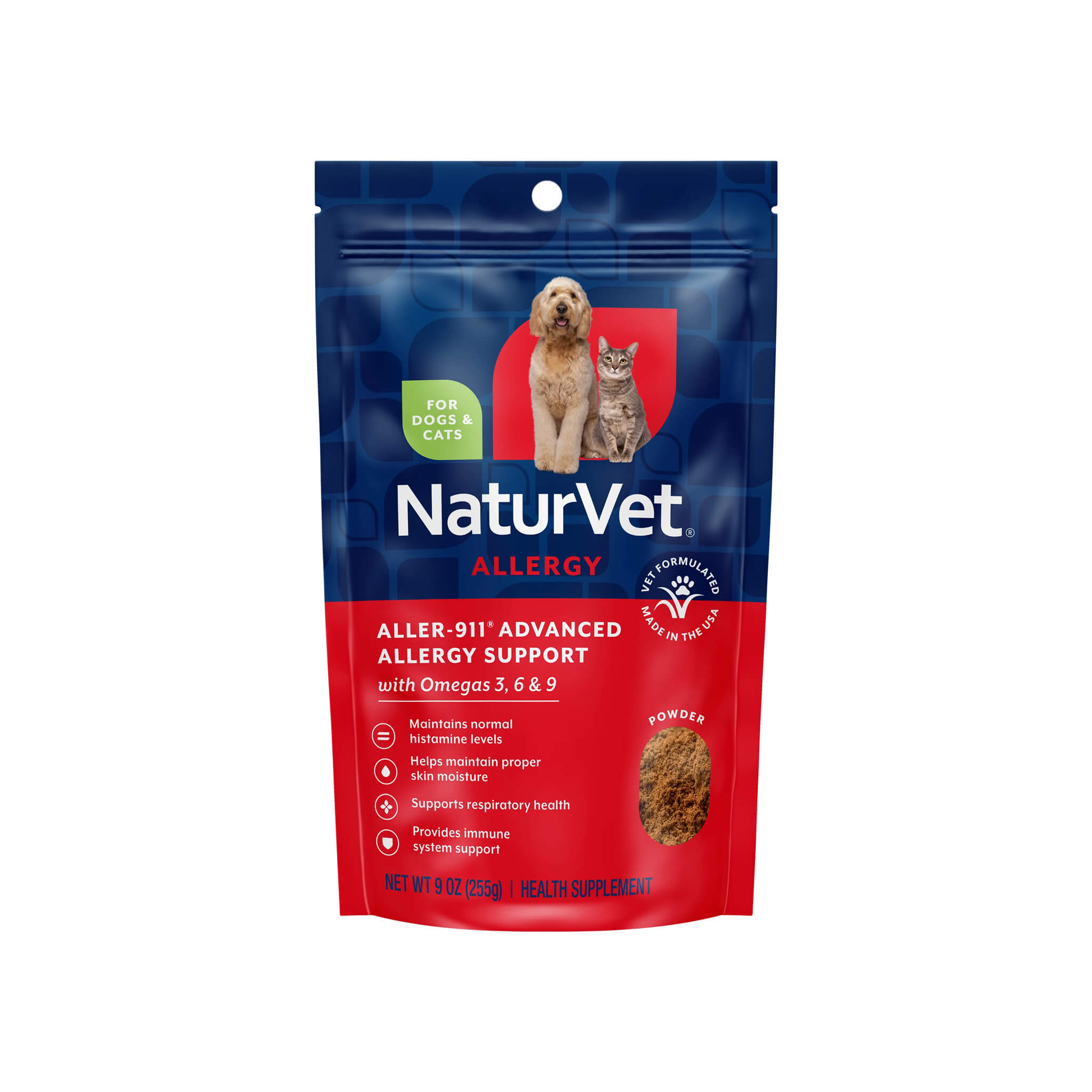 NaturVet Aller-911 Allergy Aid Powder Plus Omegas for Dogs & Cats